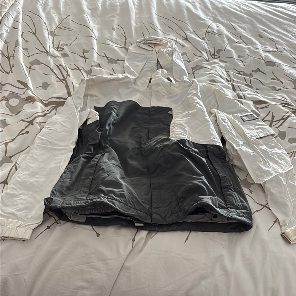 Burton Grey and White Hooded Snowboard Jacket